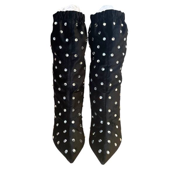 Valentino Garavani Black Velvet Crystal Rhinestone Pointed Toe Boots 40 - Picture 4 of 13